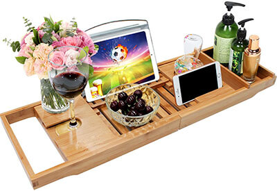 Good Love Bamboo Bathtub Caddy Tray Expandable Bathroom Organizer