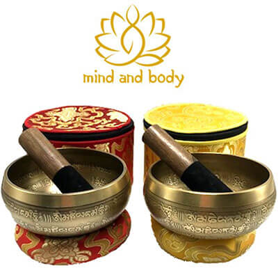 Mind and Body Hand-Crafted Tibetan Singing Bowl Set