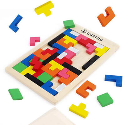 USATDD Wooden Tetris-Puzzle Tangram Jig-saw Brain Teasers