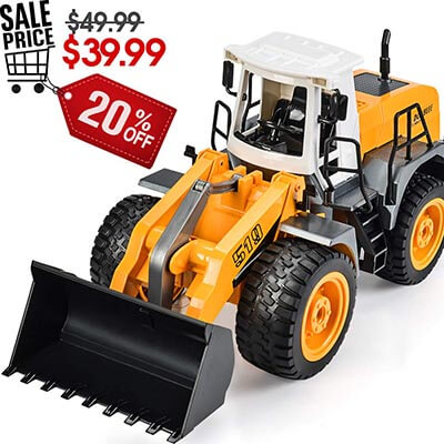 DOUBLE E RC Front Loader 8 Channel Bulldozer Truck Electric RC Tractor with Lights & Sounds