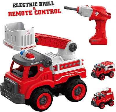 Take Apart Toys with Electric Drill and Converts to Fire Truck Remote Control Car