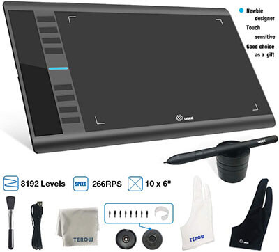 UGEE Graphics Tablet M708 UGEE 10 x 6 inch Large Active Area Drawing Table