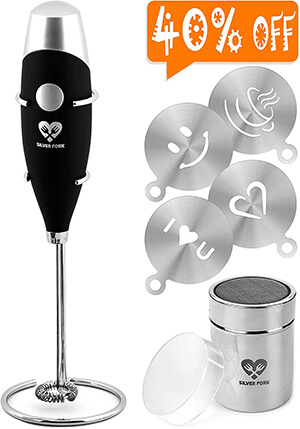 Silver Fork Milk Frother Handheld Coffee Art Set