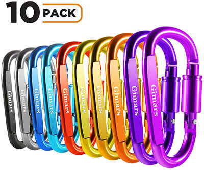 Gimars 3" Screw Locking & Spring Gate D Shape Aluminum Carabiners