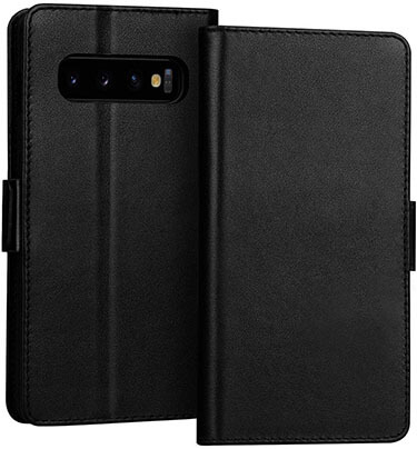 FYY Luxury Cowhide Leather RFID Blocking Handcrafted Wallet Case for Galaxy S10+