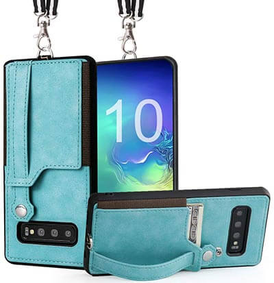 TOOVREN Samsung Neck Strap Galaxy S10 Wallet Case