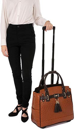 JKM and Company -The Uptown Ostrich Computer Laptop Rolling Tote Bag Briefcase