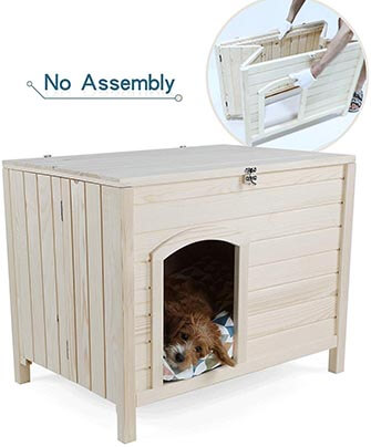 Petsfit No-Assembly Portable Wooden Dog House- 31" x 20" x 24"