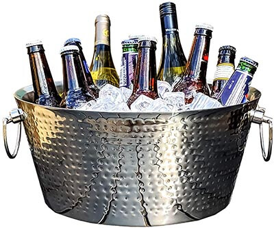 BREKX Hammered Stainless Steel Beverage Tub & Wine Chiller