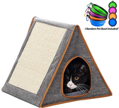 Portable Warm Fold Cat Condo with Cat Scratching Board for Indoor or Outdoor