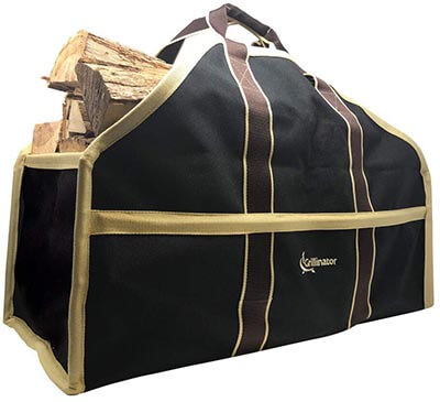 Grillinator Ultimate Firewood Log Carrier Self Standing Design, Padded Handles