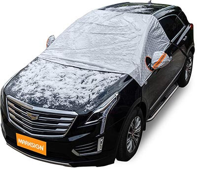 MARKSIGN Cotton Lined PEVA Fabric Windshield Snow Cover for Cars, Compact, and Mid-size SUVs