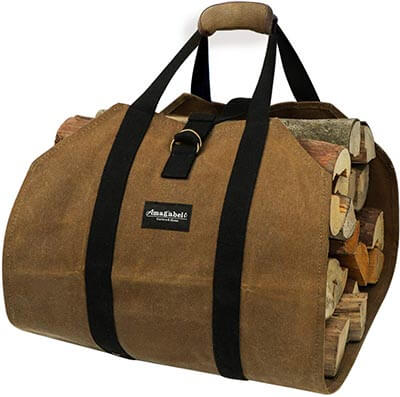 Amagabeli Fireplace Waxed Canvas Sturdy Wood Carrying Bag