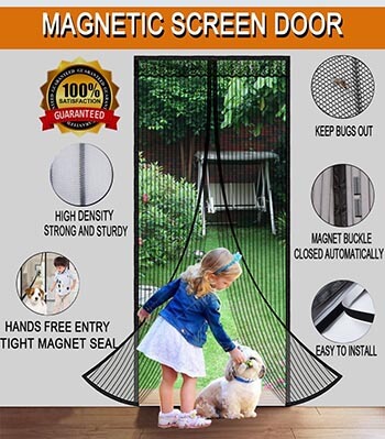 Scoofex Magnetic Screen Door with Mesh Curtain Full Frame Velcro