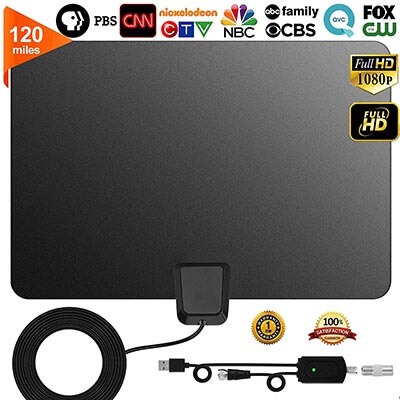 GreenYellow Indoor Digital HDTV Amplified TV Antenna Freeview 4K 1080P HD VHF UHF, 120 Miles Range