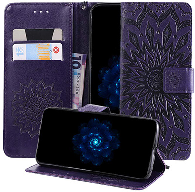 MEUPZZK Sun Flower Embossed Premium PU Leather Wallet Case