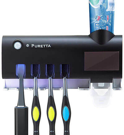 Puretta Solar Powered LED Toothbrush Holder and Toothpaste Dispenser