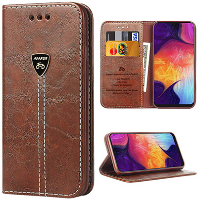 AFARER Galaxy A50 Flip Holster Wallet with Magnetic Buckle