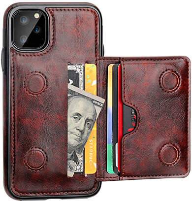 KIHUWEY Premium Leather iPhone 11 Pro Wallet Case with Kickstand