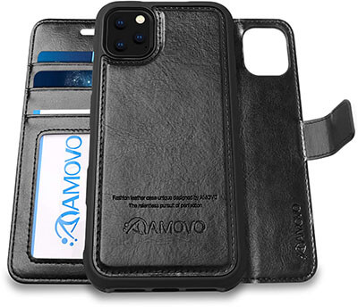 AMOVO Case for iPhone 11 Pro Vegan Leather Detachable Wallet