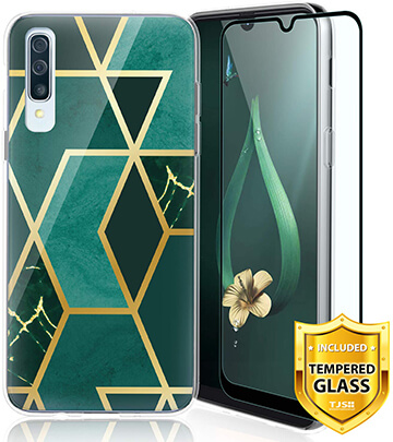 TJS Phone Case for Samsung Galaxy A50 with Tempered Glass Protector