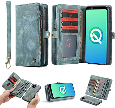 Simicoo Google Pixel 4 XL Leather Wallet with Detachable Zipper Case