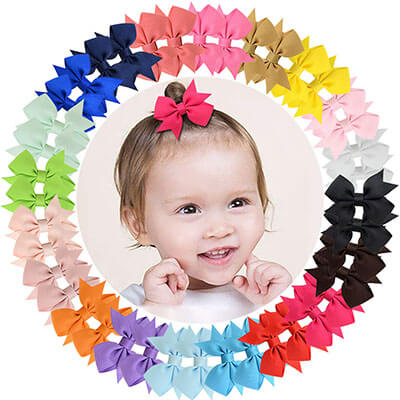 ALinmo 40pcs Grosgrain Boutique Solid Color Ribbon Baby Girls Clips 2"